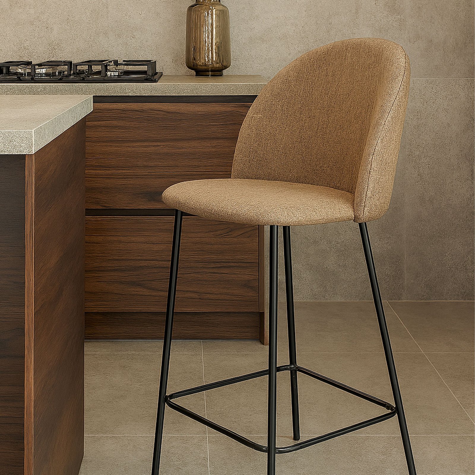 SET 4 SGABELLO VIDIA TESSUTO TORTORA GAMBE NERE