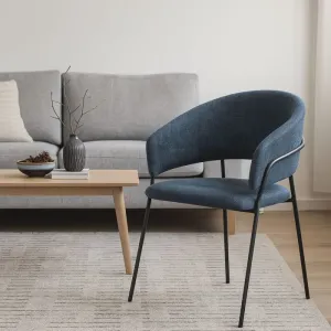 Set 4 Poltrone GALA in Tessuto Blu con Seduta Imbottita e Gambe Nere, 52 × 57 × 81 cm