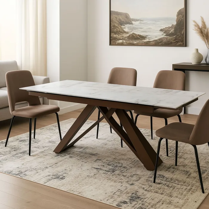 Tavolo Allungabile IAGO Top Patagonia con Gambe Bronzo, 240 × 90 × 75 cm