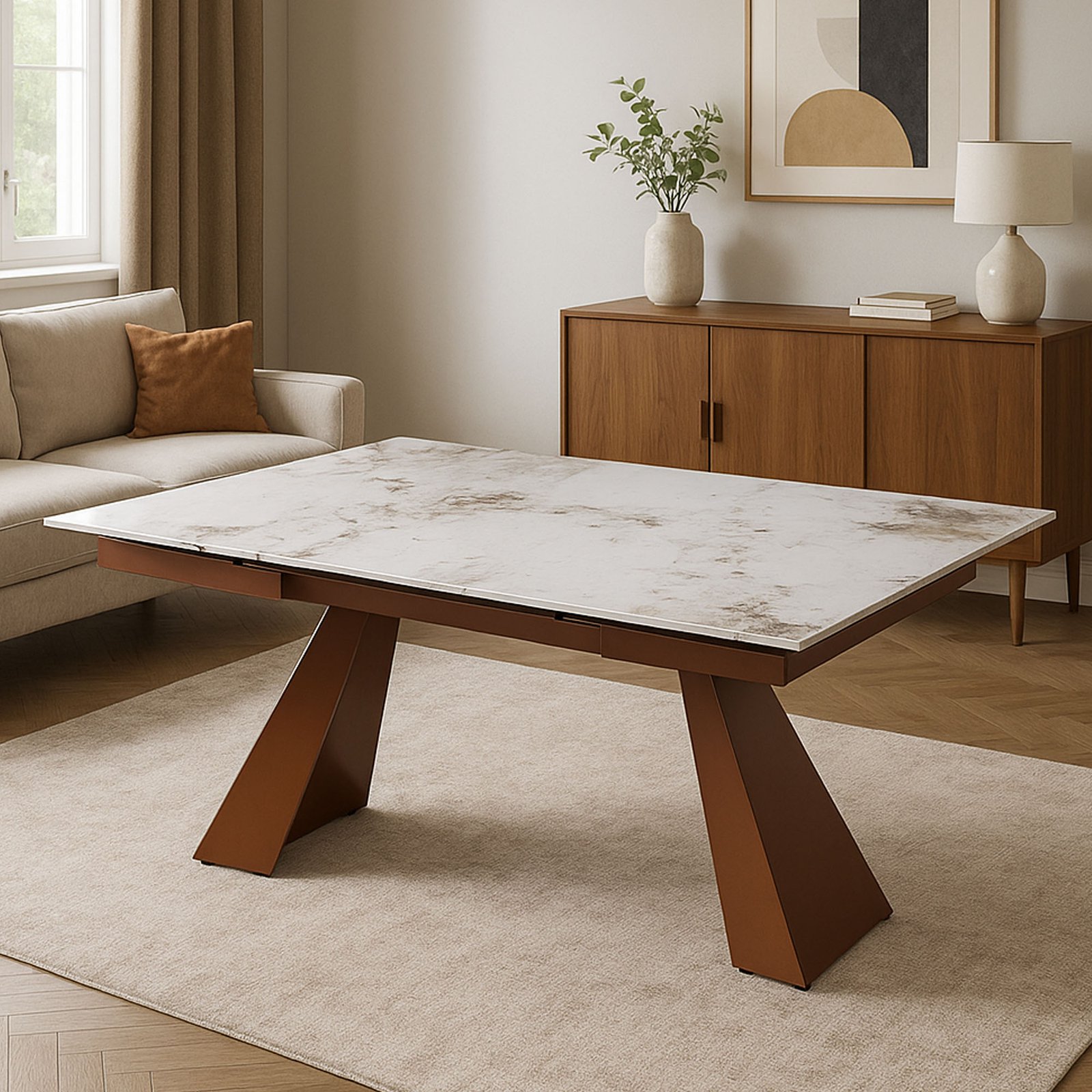 TAVOLO PRISMA ALLUNGABILE PATAGONIA BEIGE GAMBE BRONZO