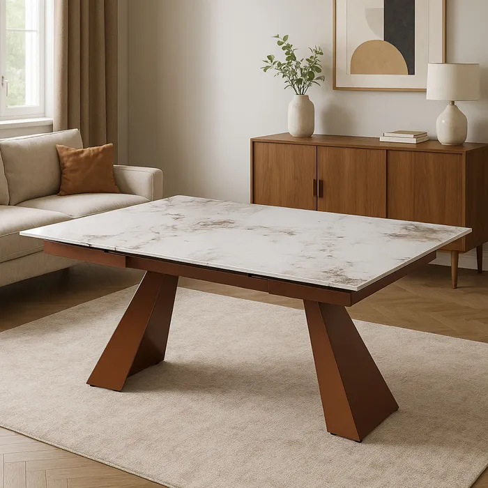 Tavolo PRISMA Allungabile Patagonia Beige con Gambe Bronzo