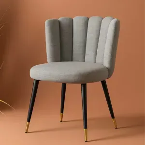 Set 2 Sedie CONCHIGLIA in Tessuto Grigio con Gambe Nere, Seduta Imbottita e Design Moderno