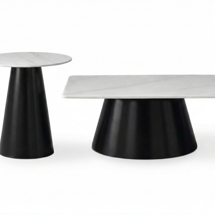 Set RING Tavolini Nero Piano con Venature Set da 2 pezzi