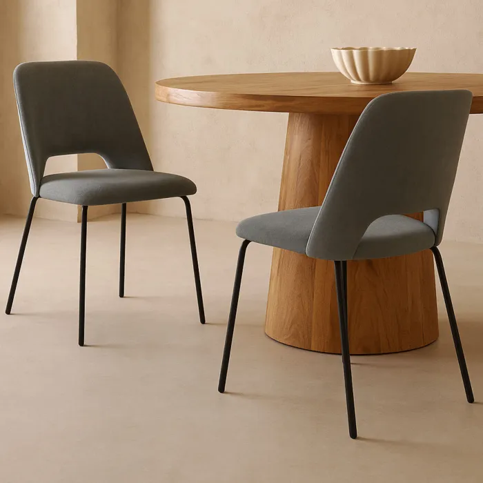 Set 4 Sedie Giulia in Econabuk Cenere con Gambe Nere in Metallo, Imbottite