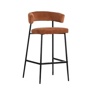Set 2 Sgabelli LIVA in Velluto Rigato Ruggine con Gambe Nere e Schienale Ergonomico