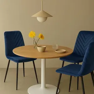 Set 6 Sedie ELETTRA in Velluto Blu con Gambe Nere, Seduta Imbottita