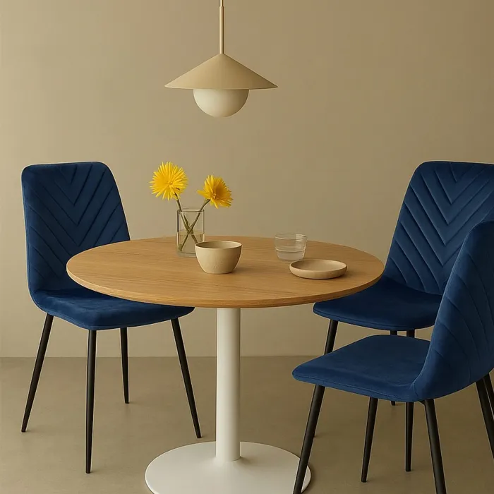 Set 6 Sedie ELETTRA in Velluto Blu con Gambe Nere, Seduta Imbottita