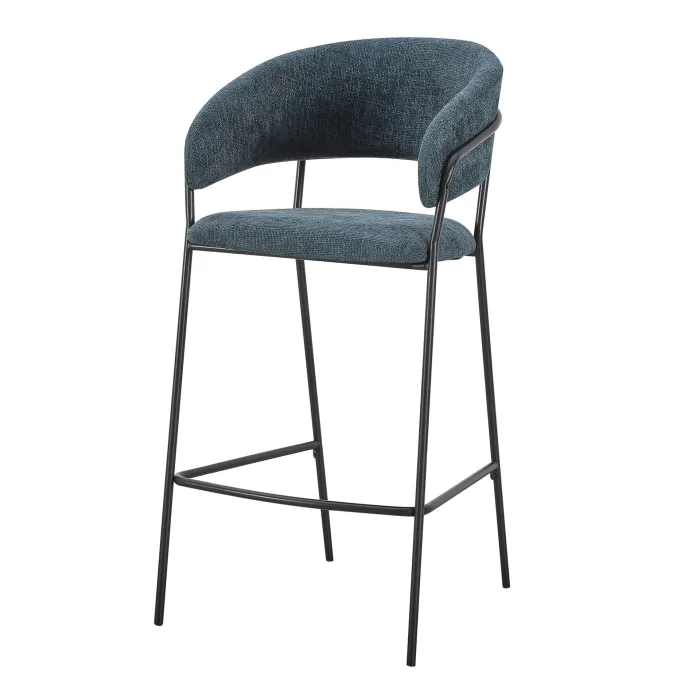Set 4 Sgabelli APICE in Tessuto Blu con Gambe Nere, Schienale Ergonomico e Poggiapiedi