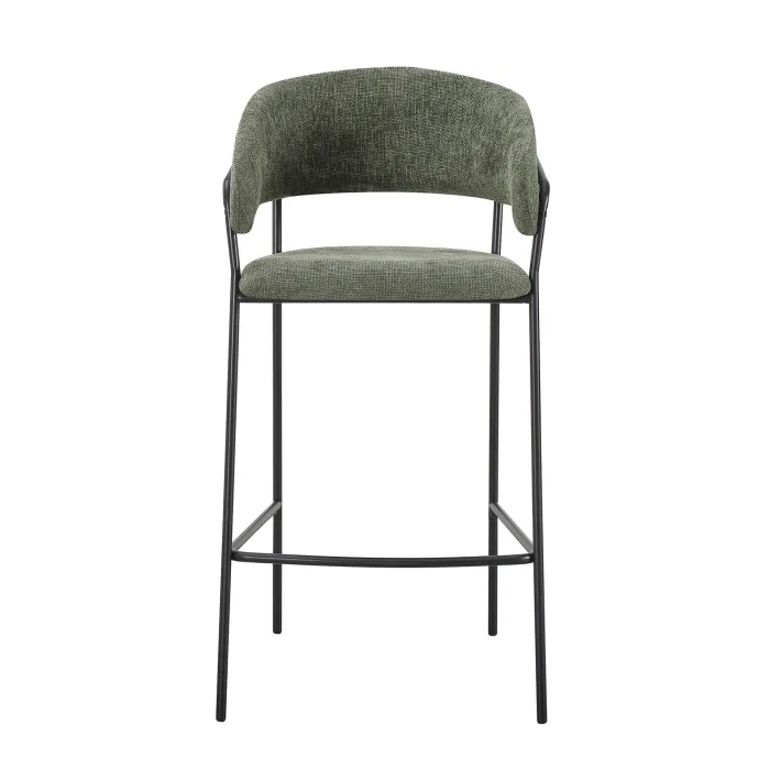Set 4 Sgabelli APICE in Tessuto Verde con Gambe Nere, Schienale Ergonomico e Poggiapiedi