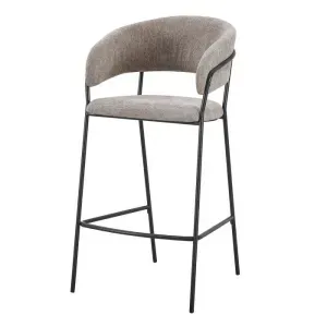 Set 4 Sgabelli APICE in Tessuto Tortora con Gambe Nere, Schienale Ergonomico e Poggiapiedi