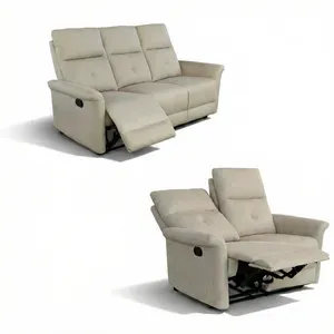 Set Divani DUO 3+2 Posti Relax Reclinabili in Tessuto Taupe, per Soggiorno
