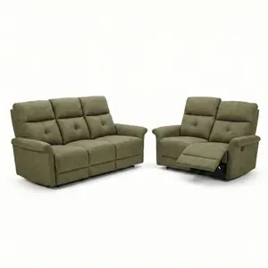 Set Divani DUO 3+2 Posti Relax Reclinabili in Tessuto Verde Britannico, per Soggiorno