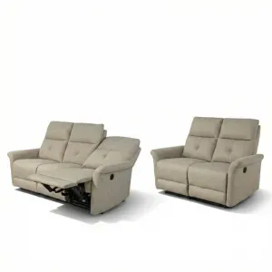 Set Divani DUO 3+2 Posti Relax Elettrici in Tessuto Taupe con 4 Recliner Indipendenti