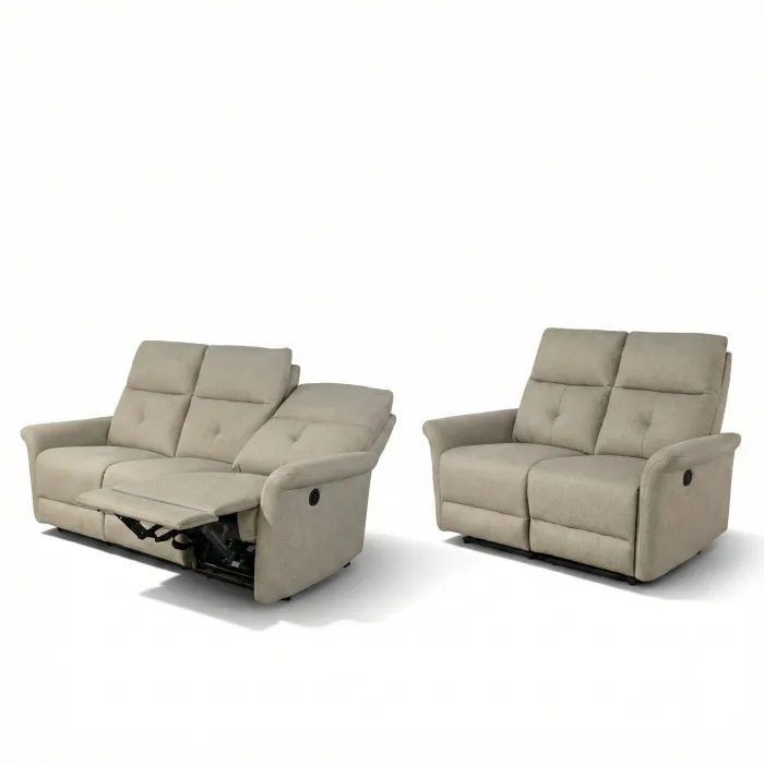Set Divani DUO 3+2 Posti Relax Elettrici in Tessuto Taupe con 4 Recliner Indipendenti