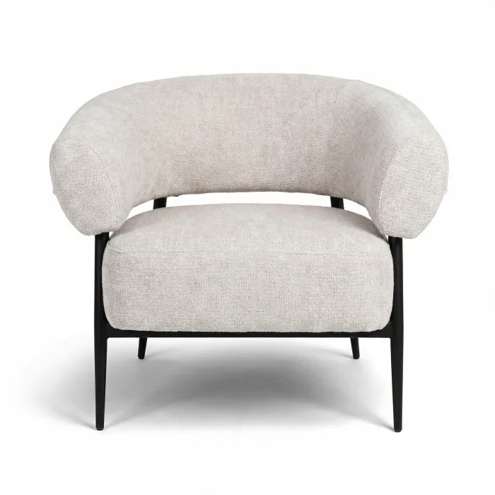 Poltrona ODEON in Tessuto Color Sabbia con Seduta Imbottita e Schienale Avvolgente, 82 × 71 × 74 cm
