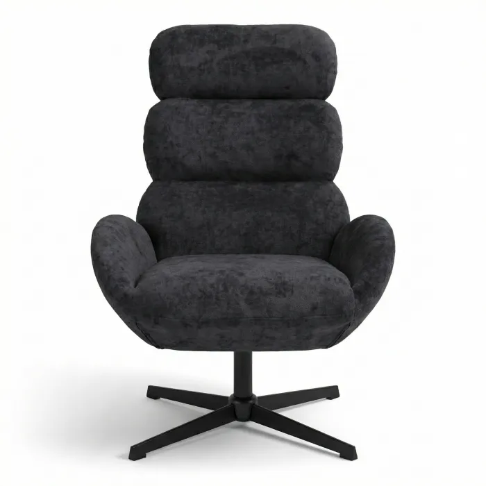 Poltrona SELENE Girevole in Tessuto Nero con Seduta Imbottita e Base in Metallo, 75 × 81 × 105 cm