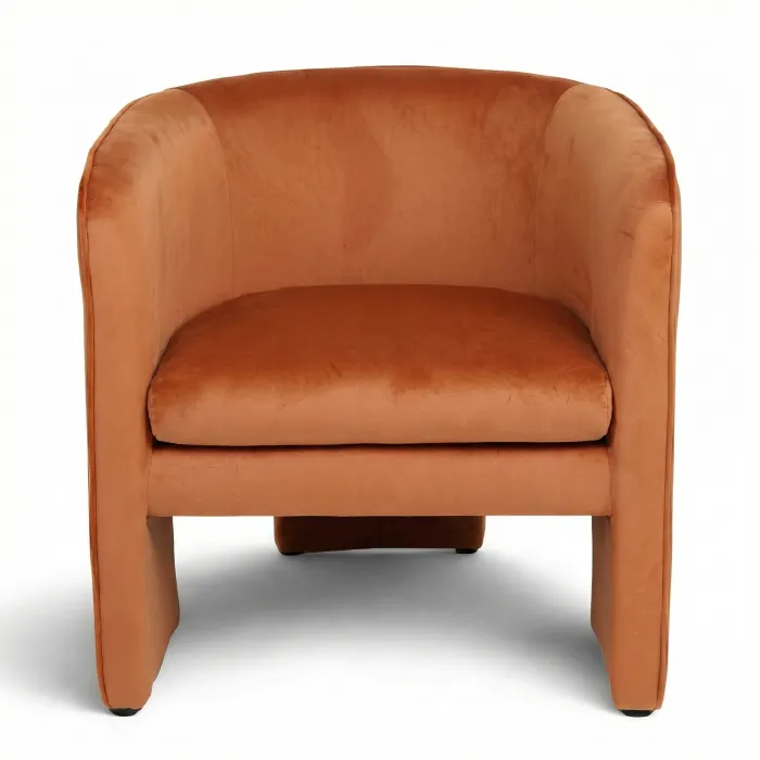 Poltrona ORANGE in Velluto Color Ruggine con Seduta Imbottita e Braccioli Integrati, 68 × 64 × 73 cm