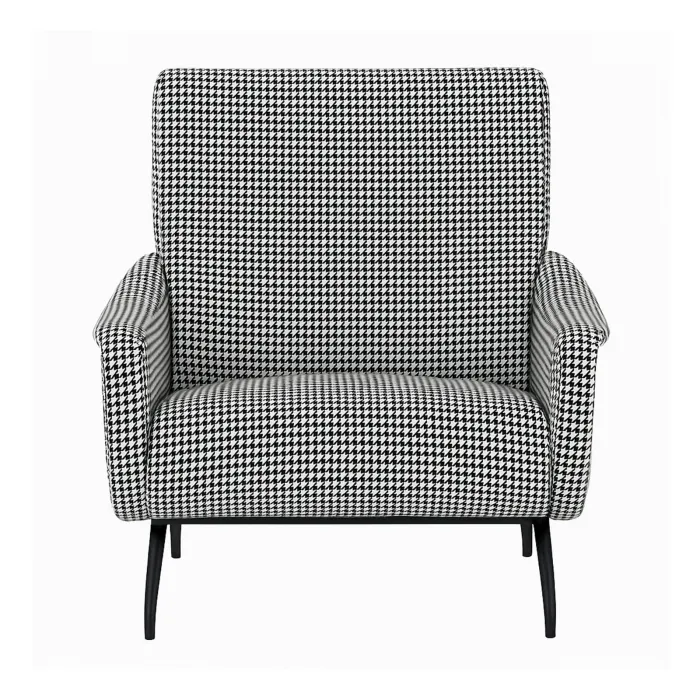 Poltrona ROSA in Tessuto Pied de Poule Bianco e Nero, Schienale Avvolgente e Design Vintage