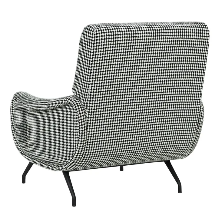 Poltrona ROSA in Tessuto Pied de Poule Bianco e Nero, Schienale Avvolgente e Design Vintage - immagine 5