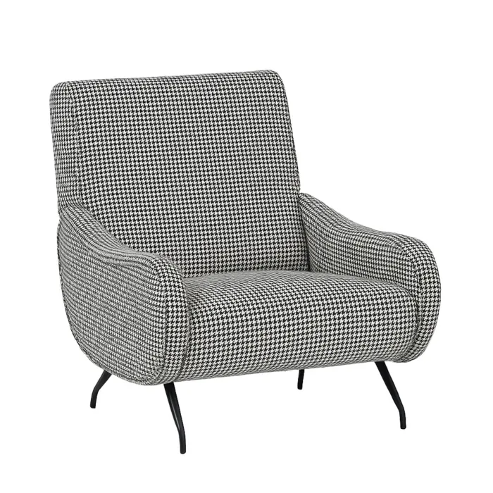 Poltrona ROSA in Tessuto Pied de Poule Bianco e Nero, Schienale Avvolgente e Design Vintage - immagine 2