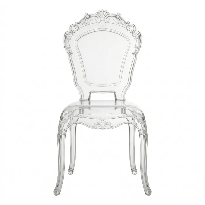 SET 4 Sedie Punto in Policarbonato Trasparente con Struttura Monoblocco e Schienale Sagomato Decorato