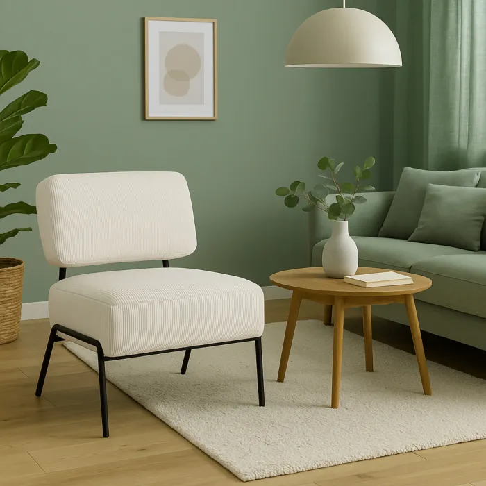 Poltrona MORGANA in Tessuto Color Corda, Imbottita, Design Moderno e Compatto, 64 × 71 × 74 cm