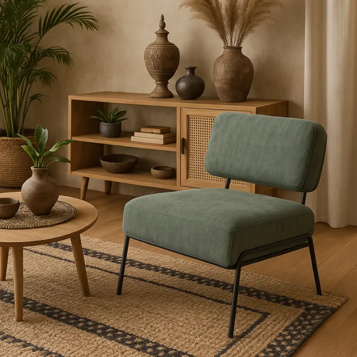 Poltrona Morgana in Tessuto Verde con Seduta Imbottita, 64 x 71 x 74 cm