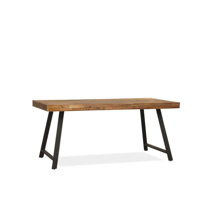 Tavolo FAUSTO STRONG Rettangolare 180 × 90 cm, Finitura Rustico Scuro e Struttura in Metallo Nero, Stile Industriale - immagine 3