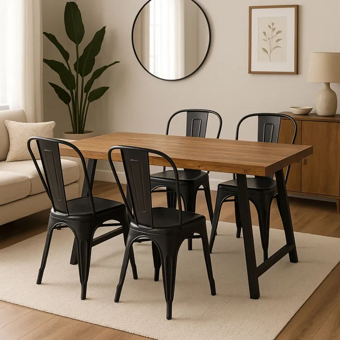 Tavolo FAUSTO STRONG Rettangolare 180 × 90 cm, Finitura Rustico Scuro e Struttura in Metallo Nero, Stile Industriale