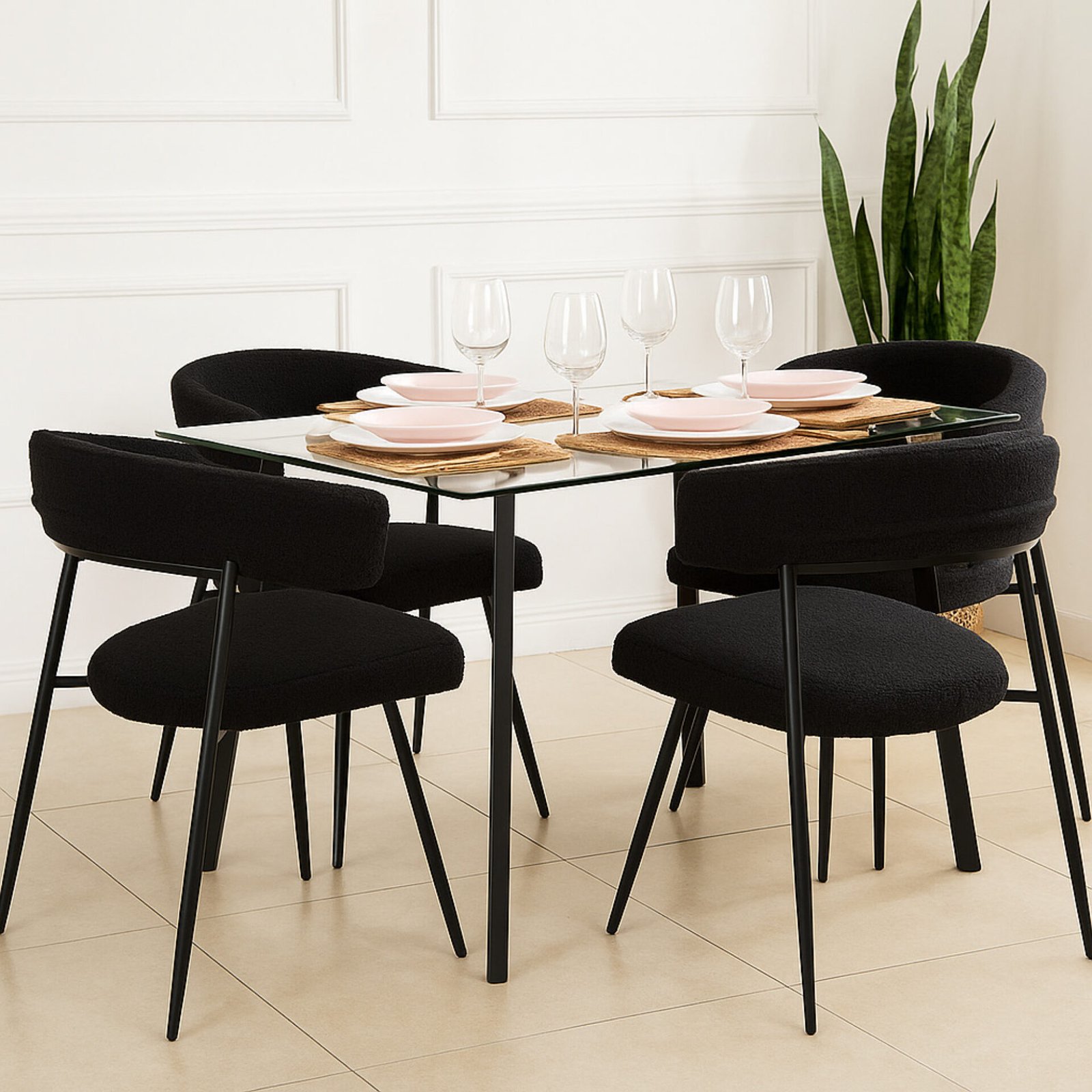 Set 2 Poltrone LARA Bouclé Nere