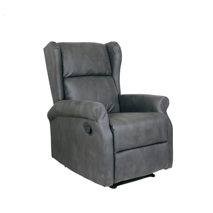 Poltrona Relax Arlette A Mozart Grigio Cemento Reclinabile, Tessuto Ignifugo Antimacchia e Design Vintage Elegante
