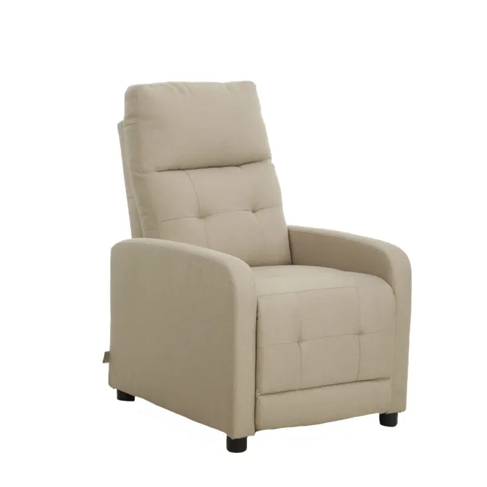 Poltrona Relax Susan Push in Tessuto Corda, Reclinabile con Sistema Push e Bottoni Decorativi