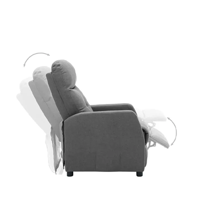 Poltrona Relax Susan Push in Tessuto Fumo, Reclinabile con Sistema Push e Bottoni Decorativi - immagine 2