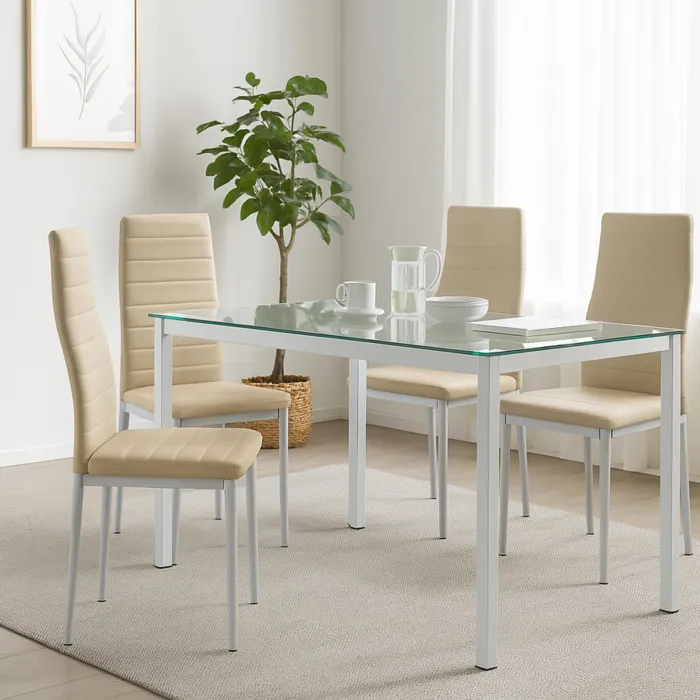 Set 6 Sedie Sveva Tortora in Ecopelle con Gambe in Alluminio, Seduta Imbottita e Schienale Ergonomico