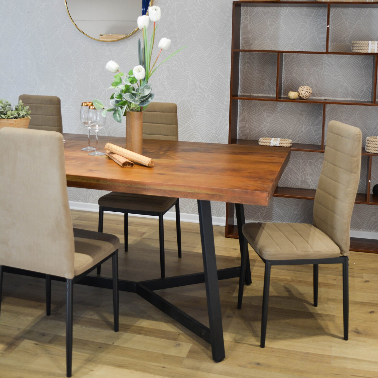 SET 6 SEDIA SVEVA VELLUTINO MILLERIGHE TORTORA GAMBE NERE