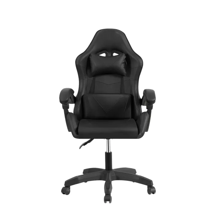 Sedia Gaming Alfa Nera in Similpelle con Schienale Alto, Poggiatesta, Cuscino Lombare Rimovibile e Braccioli Imbottiti, Regolabile e Girevole a 360°