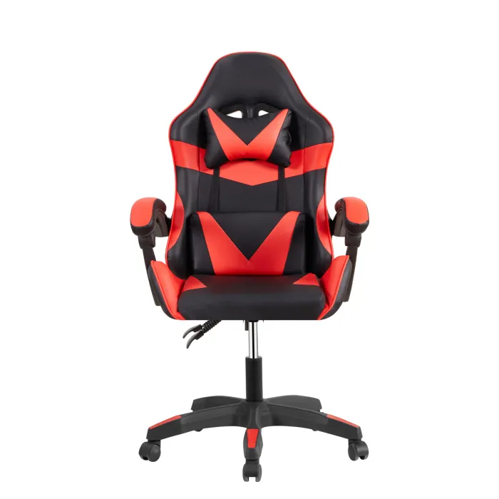 Poltrona Gaming ALFA in Similpelle Nera e Rossa, Ergonomica con Schienale Alto, Supporto per la Testa e Altezza Regolabile, 65x62x105/110 cm