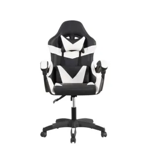 Poltrona Gaming ALFA in Similpelle Nera e Bianca, Ergonomica con Schienale Alto, Supporto per la Testa e Altezza Regolabile, 65x62x105/110 cm