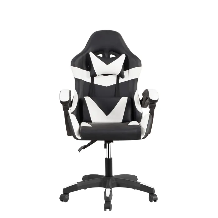Poltrona Gaming ALFA in Similpelle Nera e Bianca, Ergonomica con Schienale Alto, Supporto per la Testa e Altezza Regolabile, 65x62x105/110 cm