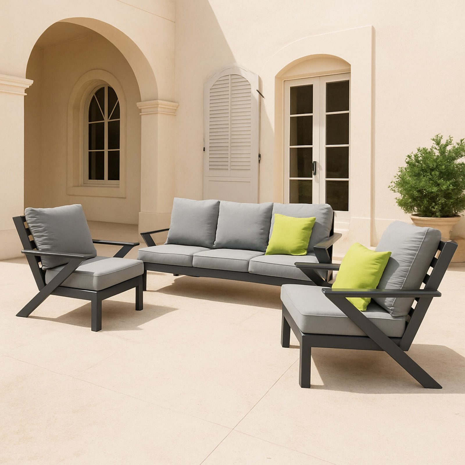 SALOTTO MALAGA DIVANO 3 POSTI E POLTRONE GRIGIO ANTRACITE