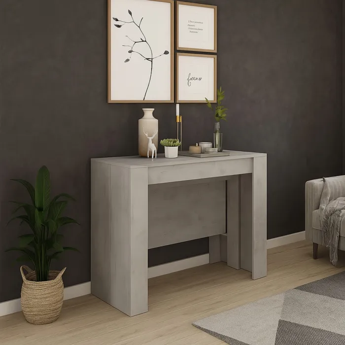 Tavolo Consolle Artic Allungabile Grigio Frassino, Estensibile da 50 a 300 cm, per 12 Persone