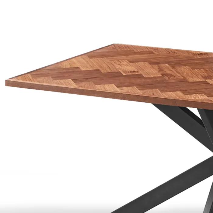 Tavolo Dylan con Piano in Rovere Scuro Effetto Spina di Pesce e Gambe Nere, 180 x 90 x 75 cm - immagine 2