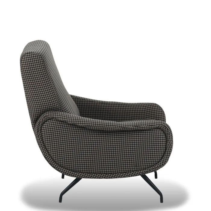Poltrona Rosa in Tessuto Pied de Poule Tortora, Design Vintage, Schienale Avvolgente, 78 x 86 x 84 cm - immagine 3