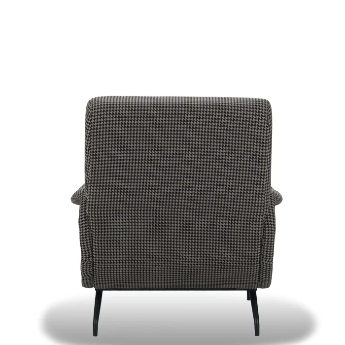 Poltrona Rosa in Tessuto Pied de Poule Tortora, Design Vintage, Schienale Avvolgente, 78 x 86 x 84 cm - immagine 4