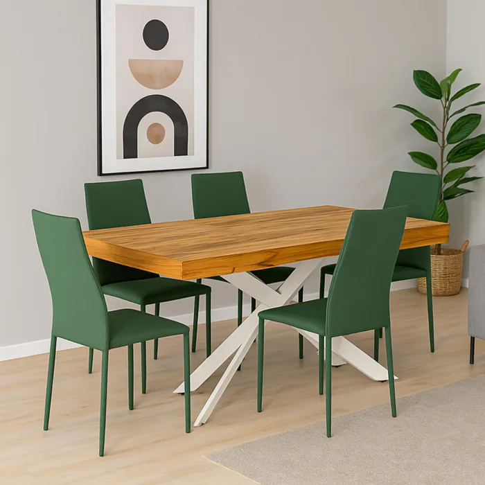 Tavolo Allungabile con Piano Effetto Rovere e Gambe Bianche a Croce, 160/240 x 90 x 75 cm