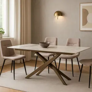 TAVOLO BRUNO ALLUNGABILE PIANO BEIGE GAMBE BRONZO