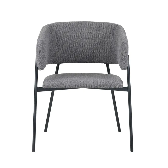 Set 4 Poltroncine Musa in Tessuto Cenere con Braccioli e Gambe in Ferro Nero, Design Moderno - immagine 2