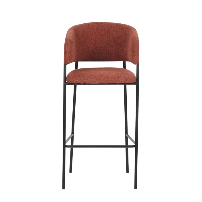 Set 2 Sgabelli Alti Domitilla in Tessuto Ruggine con Schienale Ergonomico e Gambe Nere, Altezza Seduta 75 cm - immagine 3