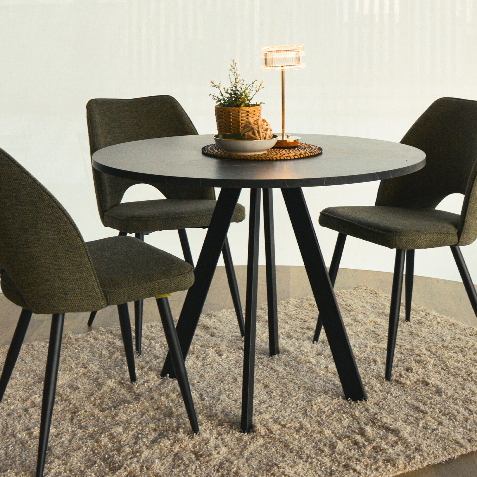 SET 4 SEDIA ASOLA TESSUTO VERDE GAMBE NERE