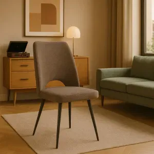 Set 4 Sedie Asola in Tessuto Tortora con Gambe Nere in Metallo, Design Moderno per Cucina e Sala da Pranzo